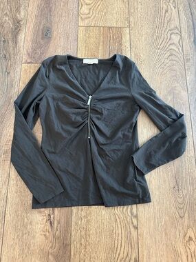 Michael Kors Black Long-Sleeve Zip-Pleat Top